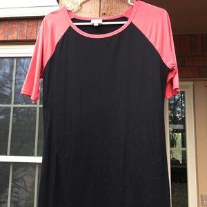 LaLaRoe Julia black with coral cap sleeve